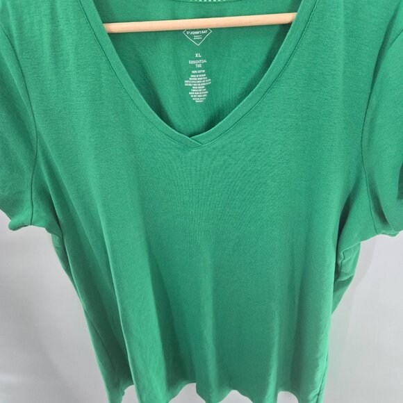 St. John's Bay Green Essential Tee 100% Cotton V-Neck Short Sleeved Top - Picture 6 of 7